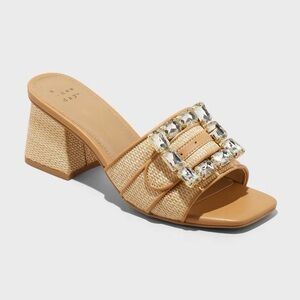Women's Kathleen Raffia Buckle Block Heels - Size 9-A New Day NWT